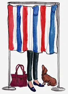 条纹门帘_新图网 https://ixintu.com 女生 门帘 更衣室 插画 手绘 卡通