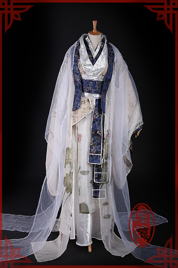 瞳忆原创古装古风cosplay服装华丽万用男古荷叶纱印字衣琴师