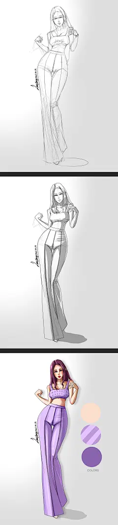 服装设计手绘图 效果图 模特插画 人体比例 漫画动漫人物风格线稿 灵感 配色 素材 原创