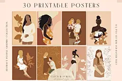 温馨准妈妈婴儿孩子父母场景插画合集包 Abstract Family Mother Baby Kid Blog :  