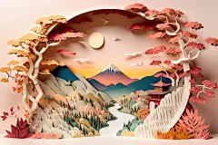 橙色唯美立体山水风景数字艺术