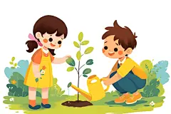 环保种树插画人物素材