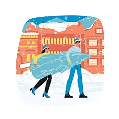 夫妻在街道上运送圣诞树，圣诞节插画矢量图素材