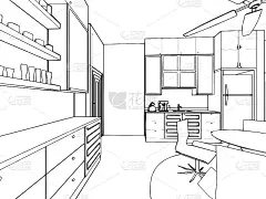 房子的轮廓草图和室内透视图