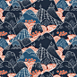 Oriental mountains kimono fabric seamless pattern Premium Vector | Free Vector #Freepik #vector #freepattern #freeflower #freevintage #freetree