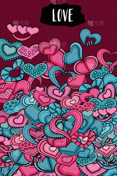 情人节的爱情卡片。卡通风格的心。