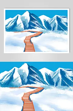 丽江玉龙雪山城市雪景插画