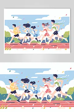 AI数字艺术扁平风校园运动会人物插画