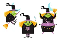女巫魔女手绘卡通可爱搞怪万圣节矢量插画