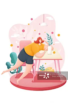 插画,扁平化设计,家,人,粉色正版图片素材