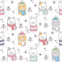 可爱的,冬天,猫,四方连续纹样,宠物,季节,纺织品,图像,壁纸,设计