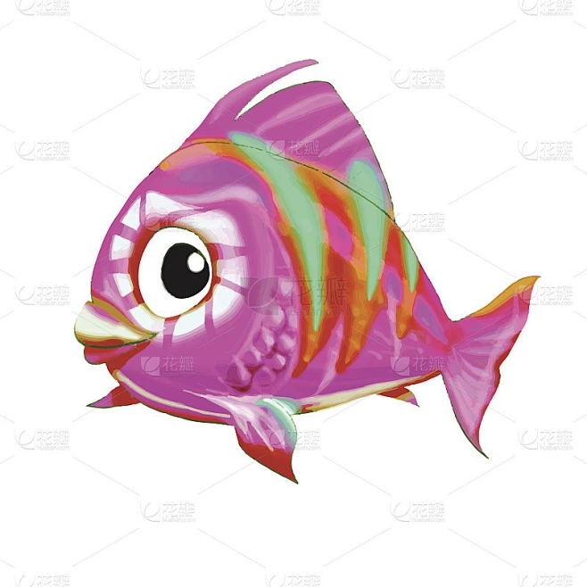 Fish卡通粉色矢量素材-花瓣网