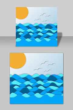 手绘卡通大海海浪矢量元素