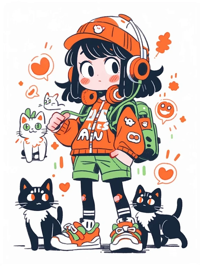 创意涂鸦艺术|小女孩和猫|Midjour...