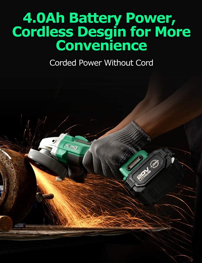 KIMO 20V Brushless Cordless Angle Grinder, 41/2 Inch