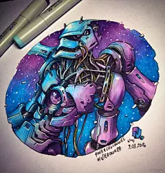 一组超炫酷纸上3D骷髅和机甲插画