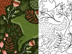 My work always contains hand drawn elements. On the right side the original drawing, on the left the finished illustration.