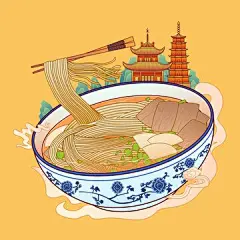 兰州牛肉面国潮插画