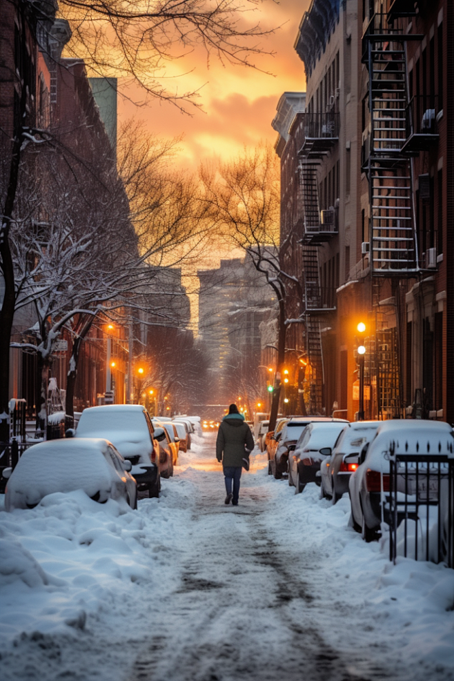 冬季都市风景雪景下的城市摄影图片