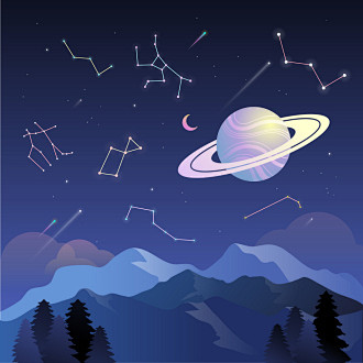 星座月亮 美丽星空 宇宙星系 绚丽夜空插图插画设计ai