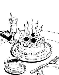 黑白生日蛋糕矢量插画图形