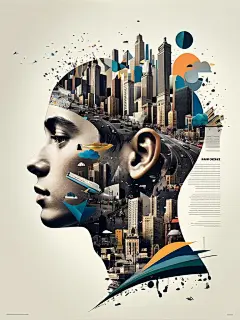 https://huaban.com/user/shitu 
@視途 
美学的搬运工
人与城市
提词：海报设计艺术，文字，版型，多重曝光，一本巨大的书本上是人的场面头像与城市生活的重叠拼贴，充满细节，海报插画，线条插画，油彩像素，精细铅笔，拼贴灵感，设计风，流体水墨，景深，构图极简
