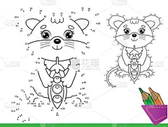 儿童益智游戏：数字游戏。用豌豆为卡通小老鼠配色.儿童彩色书.