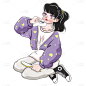 手绘-护肤美妆少女人物插画贴纸2