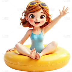 夏天软3D风夏日人物戏水泳圈冲浪元素