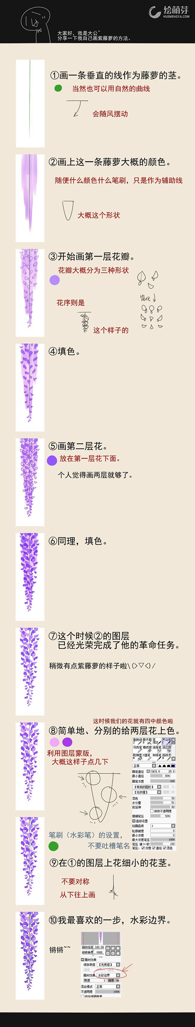 教你如何优雅地画出紫藤萝详细教程-2