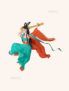 国潮3d立体敦煌飞天琵琶舞女人物模型