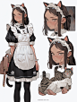 二次元人物设定 猫女仆 女巫 牛奶少女卡通动漫人物插画临摹素材 ai绘画 游戏概念设计-淘宝网