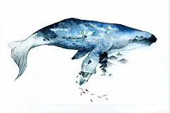 大鱼 船 海 动漫插画风景 7k壁纸