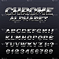 Chrome 效果字母表字体。金属数字, 符号和字母。任何版式设计的股票矢量字体.