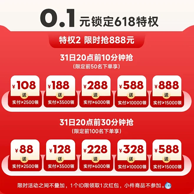 【618年中狂欢节】 0.1预订红包特权...