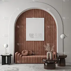 模拟海报框架在现代室内背景，极简主义风格，3D渲染