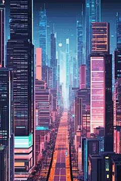 城镇漫画风赛博朋克风都市城市插画图片