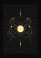 Full Moon Phase Totem art print in gold foil and black paper with stars and moon by Cocorrina