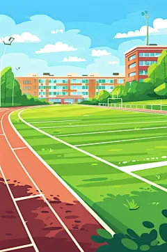 AI数字艺术扁平风校园球场操场插画-众图网