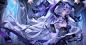 Anime 2048x1082 Honkai: Star Rail artwork Black Swan (Honkai: Star Rail) anime anime girls purple hair purple eyes long hair headdress tarot bareback finger on lips church