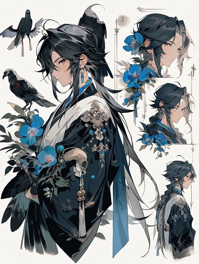 角色设计  月下乌：影白
采集@别致的七...