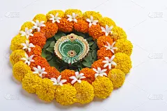 万寿菊花兰格利设计用于排灯节，印度节日花装饰