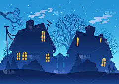 夜晚,乡村,传统,曙暮光,艺术品,窗户,阴影,荷姆斯泰德,剪影,绘制