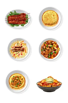 中式小吃民族写实风新疆特色美食插画元素