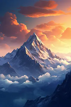 山峰夕阳山顶插画