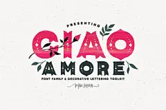 英文排版产品包装贺卡设计字体手绘花卉装饰图形元素 Ciao Amore Decorative Font Kit
