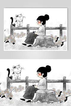 时尚黑白高端大气创意节气素材插画