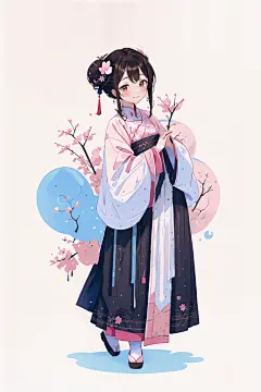 扁平风格冰雪聪明的汉服女生人物插画