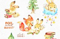 Fox & Bunny. Watercolor bundle. : The Great Summer Collection of Best Forest Friends! This Watercolor Bundle of cute Fox and Bunny included Characters, Arrangements, Floral Elements, Leaves and more. This set is just what