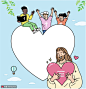 传播爱心各族儿童彩色手绘基督教插画 宗教插画 基督教插画